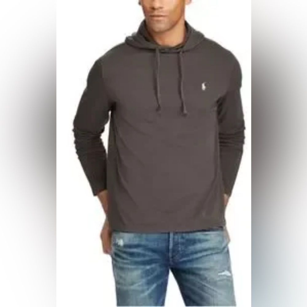 Polo Ralph Lauren Mens Large Charcoal Gray Long Sleeve‎ Hooded T-Shirt Pony Logo